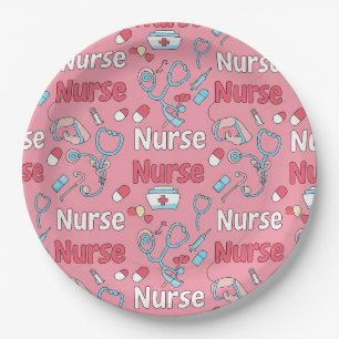 Pink Nurse Life Seamless Pattern (1) Paper Plate