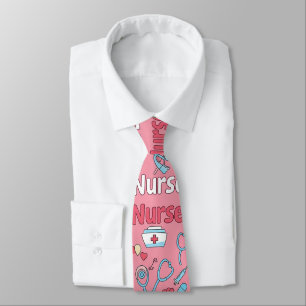Pink Nurse Life Seamless Pattern (1) Tie