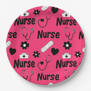 Pink Nurse Life Seamless Pattern (2) Paper Plate