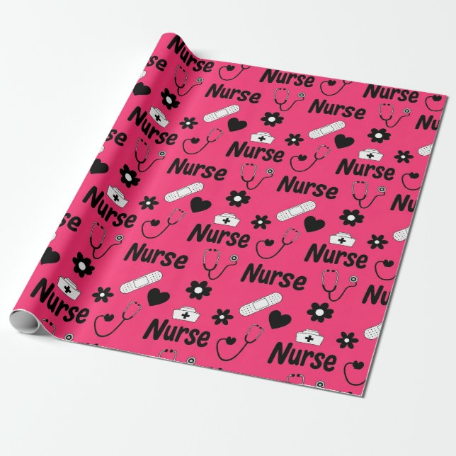 Pink Nurse Life Seamless Pattern (2) Wrapping Paper (Unrolled)