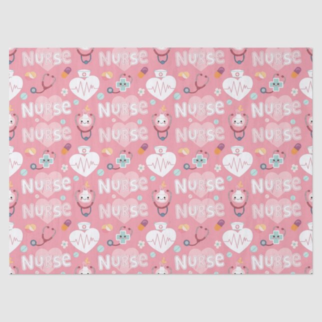 Pink Nurse Life Seamless Pattern (4) Tissue Paper (Front)