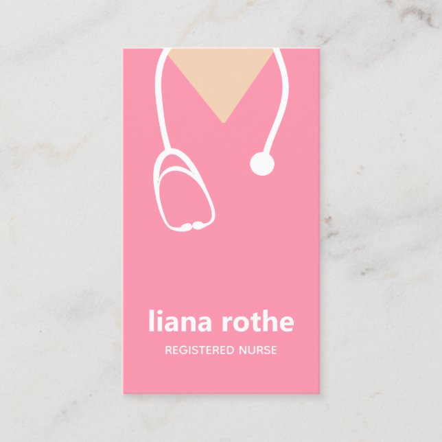 Pink Nurse Scrubs and Stethoscope  Business Card (Front)