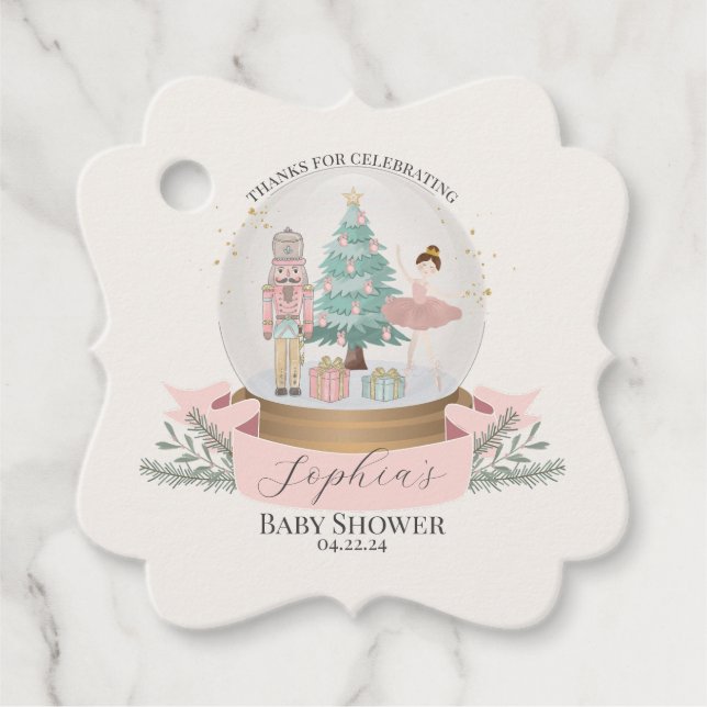 pink nutcracker baby shower party favours tag (Front)