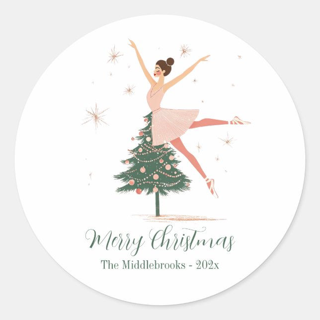 Pink Nutcracker Ballerina Classic Round Sticker (Front)