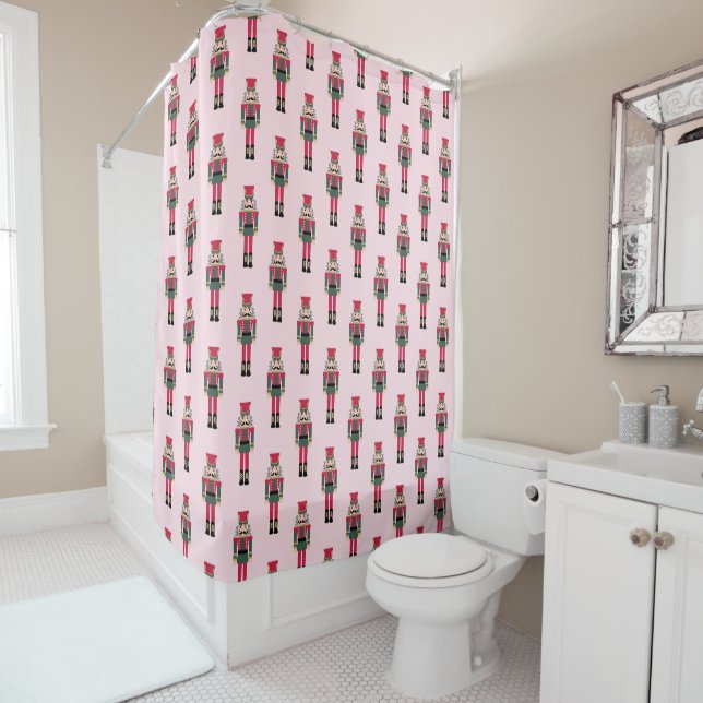 Pink Nutcracker Ballet Christmas Bath Towel Shower Curtain (In Situ)