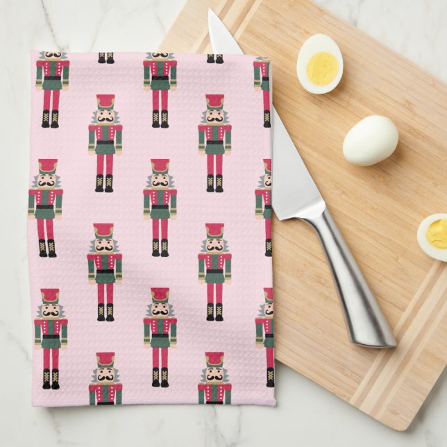 Pink Nutcracker Ballet Christmas Dish Towel (Quarter Fold)