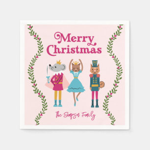 Pink Nutcracker Ballet Christmas Napkin