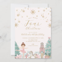 Pink Nutcracker Ballet Fourth Birthday Invitation