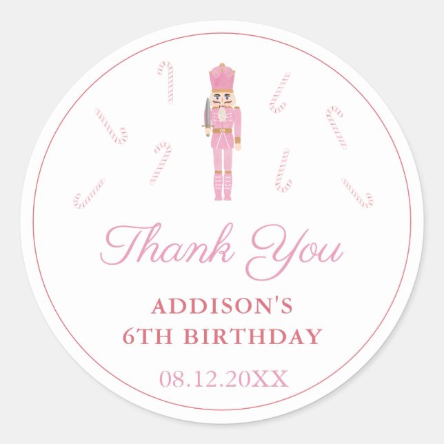 Pink Nutcracker Ballet Girl Birthday Party Favour Classic Round Sticker (Front)