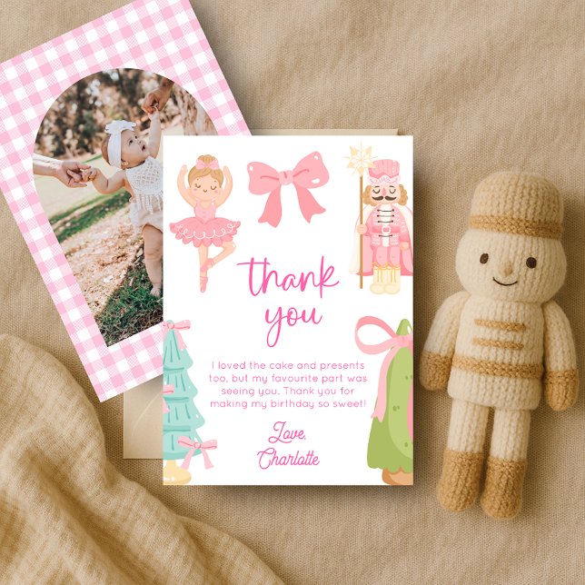 Pink Nutcracker Birthday Photo Thank You Card (Creator Uploaded)