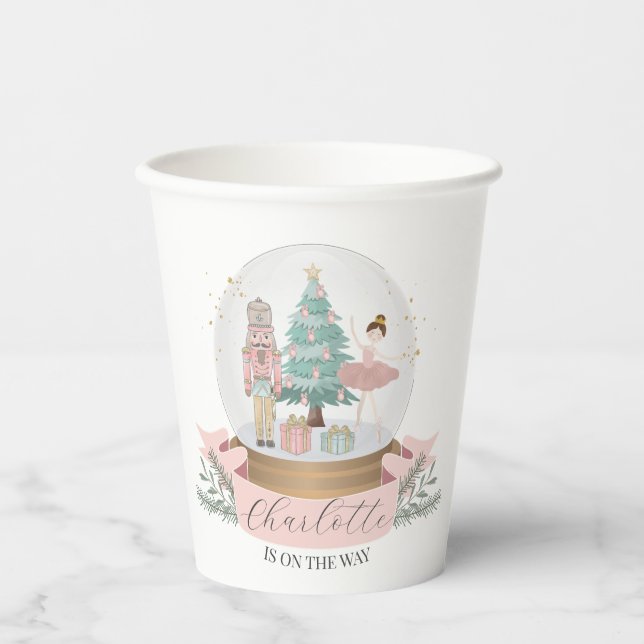 pink nutcracker christmas baby shower tableware paper cups (Front)