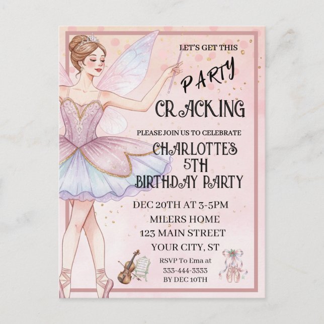 Pink Nutcracker Christmas Ballet Birthday Postcard (Front)