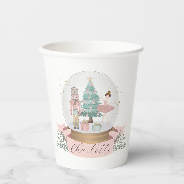 pink nutcracker christmas birthday party tableware paper cups (Front)