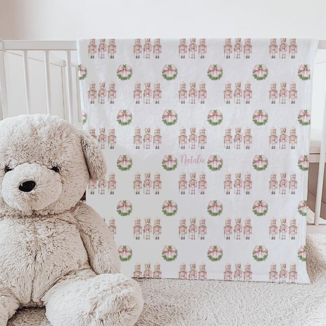 Pink Nutcracker Christmas  Fleece Blanket (Pink Nutcracker Christmas Blanket)