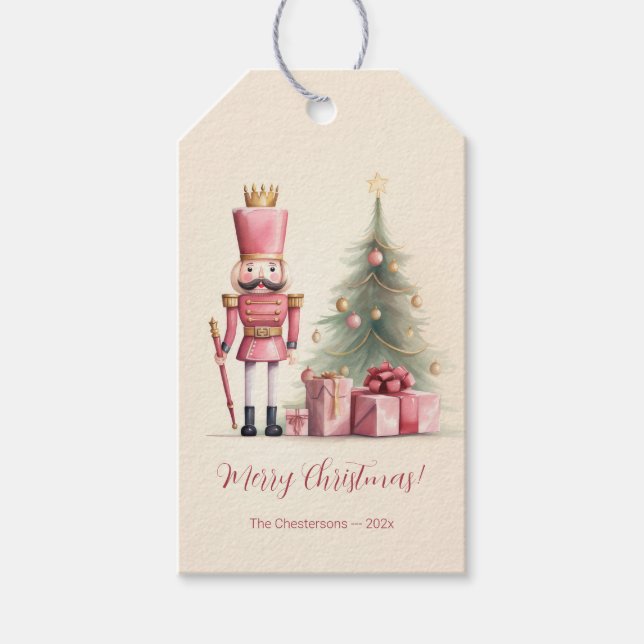 Pink Nutcracker Christmas Gift Tags (Front)
