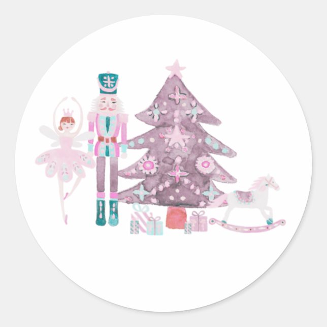 Pink Nutcracker Christmas Holiday Classic Round Sticker (Front)