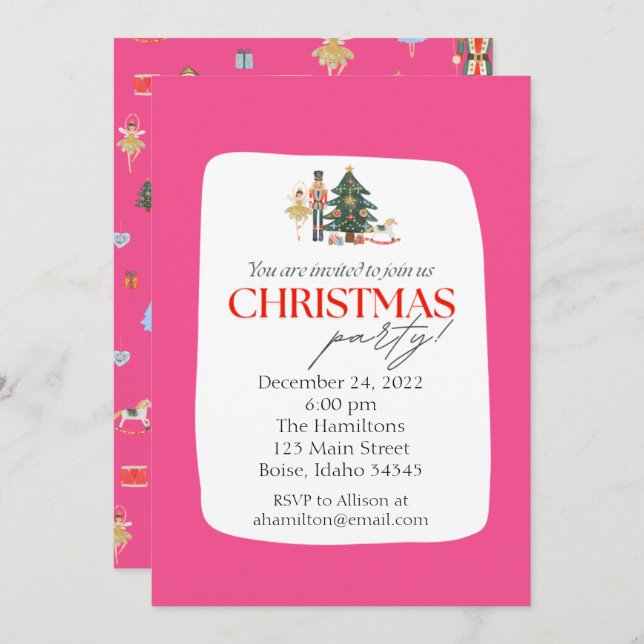 Pink Nutcracker Christmas Party Invitation (Front/Back)