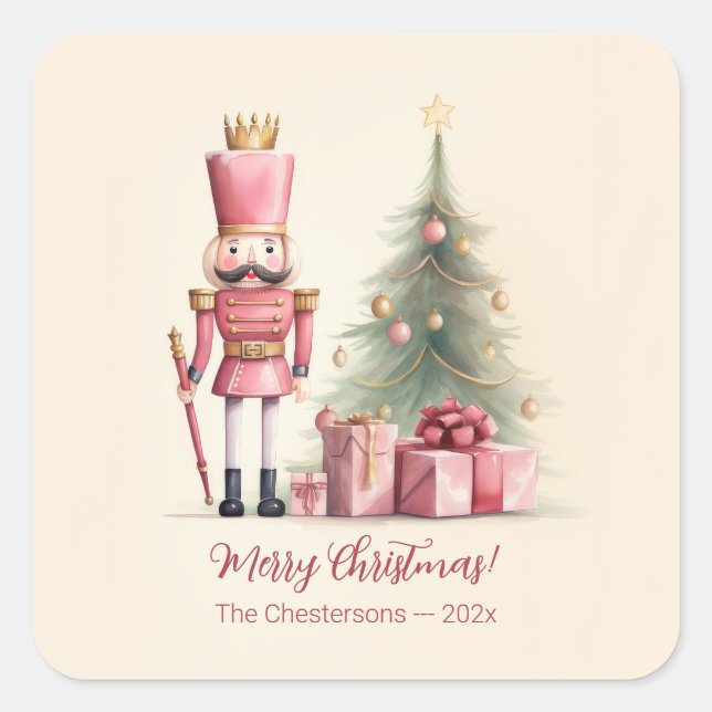 Pink Nutcracker Christmas Square Sticker (Front)