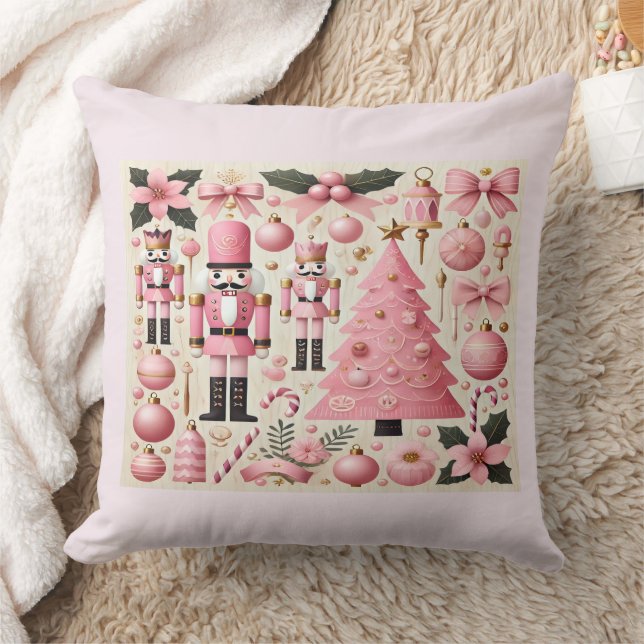 Pink Nutcracker Christmas Tree  Cushion (Blanket)