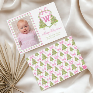 Pink Nutcracker Christmas Tree Monogram Crest Holiday Card