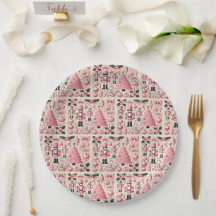 Pink Nutcracker Christmas Tree Paper Plate