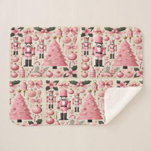 Pink Nutcracker Christmas Tree  Sherpa Blanket