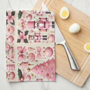 Pink Nutcracker Christmas Tree  Tea Towel