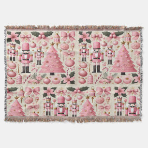 Pink Nutcracker Christmas Tree Throw Blanket