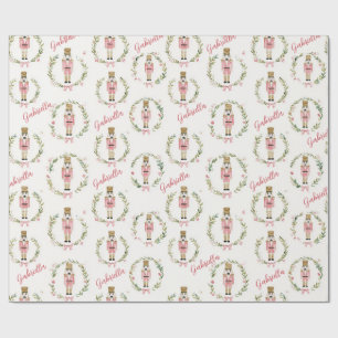 Pink Nutcracker Christmas Wreath Personalised Wrapping Paper
