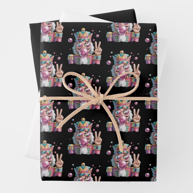Pink Nutcracker Disco Ball Sunglasses Peace Sign Wrapping Paper Sheet (In situ)