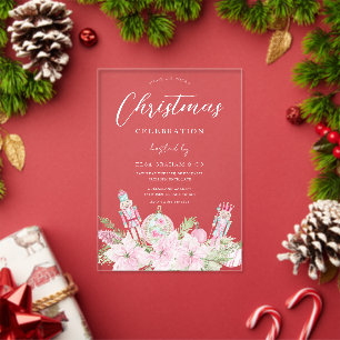 Pink Nutcracker Floral Office Christmas Party Acrylic Invitations
