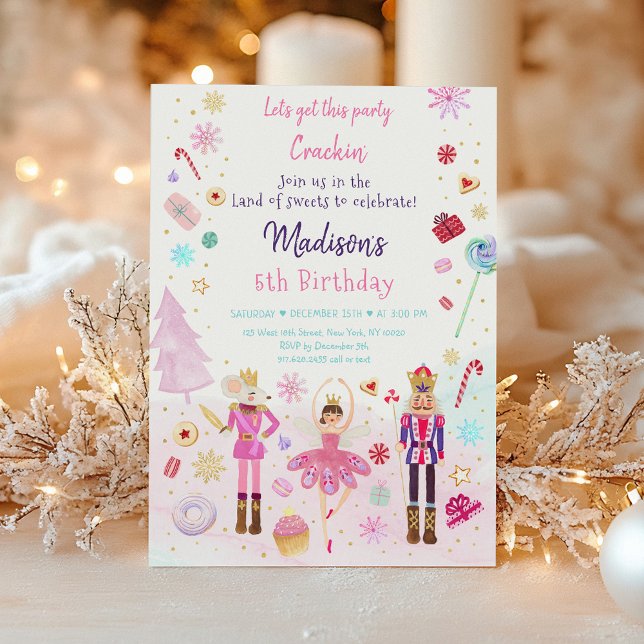 Pink Nutcracker Land of Sweets Winter Birthday Invitation (Creator Uploaded)