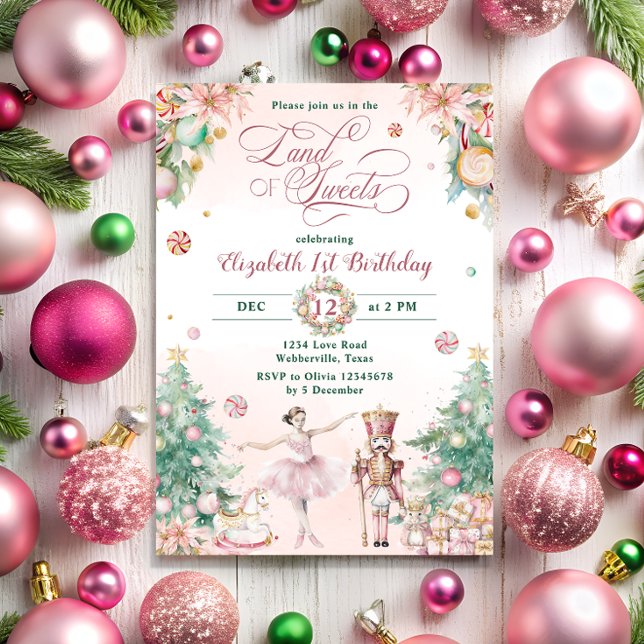 Pink Nutcracker Land of Sweets Winter Birthday Invitation (Creator Uploaded)