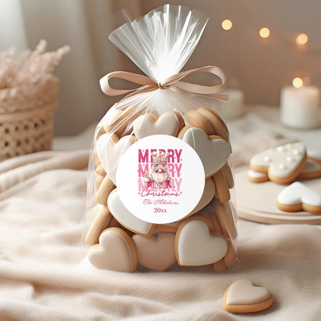 Pink Nutcracker Merry Christmas Celebration Classic Round Sticker (Creator Uploaded)