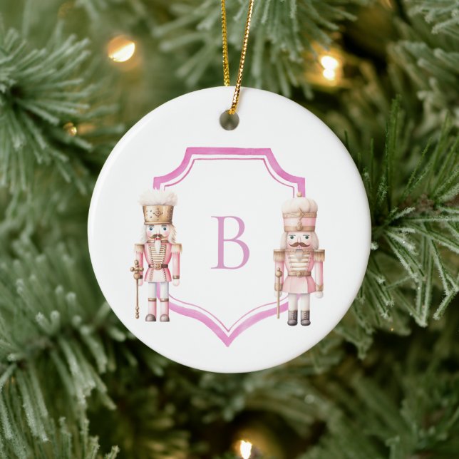 Pink Nutcracker Monogrammed Crest Christmas Ceramic Tree Decoration (Tree)