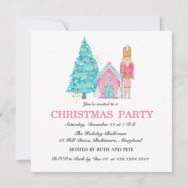 Pink Nutcracker Peppermint Christmas Party  Invitation (Front)