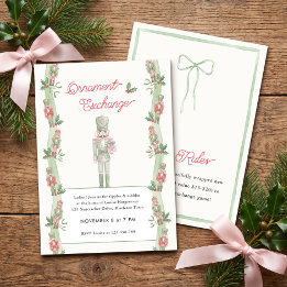 Pink Nutcracker Sage Ribbon Ornament Exchange Invitation