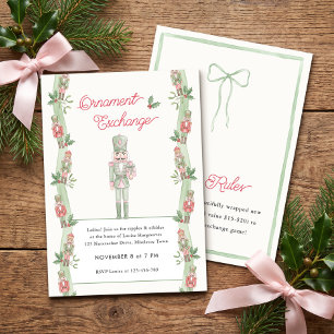 Pink Nutcracker Sage Ribbon Ornament Exchange Invitation