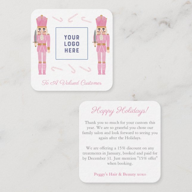 Pink Nutcracker Small Business Logo Christmas Card (Front/Back)
