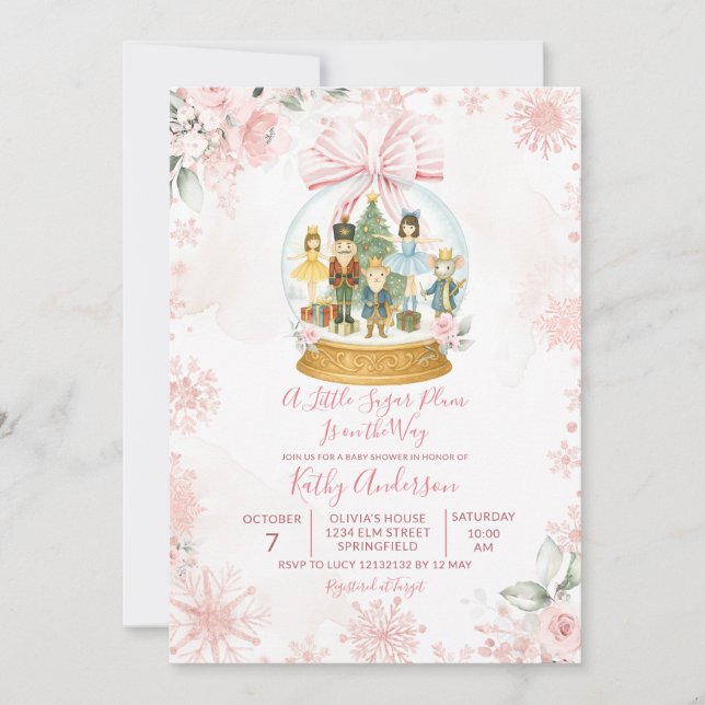 Pink Nutcracker Snowflake Winter Baby Shower Invitation (Front)