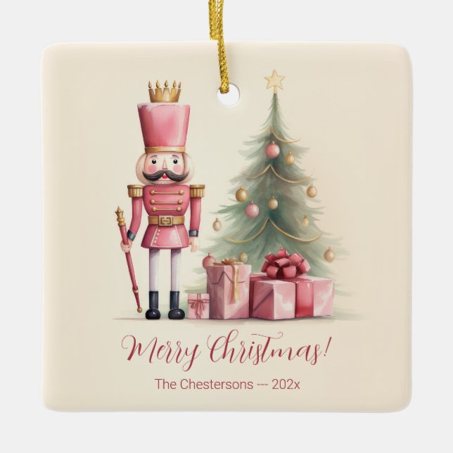 Pink Nutcracker Vintage Christmas Ornament (Front)