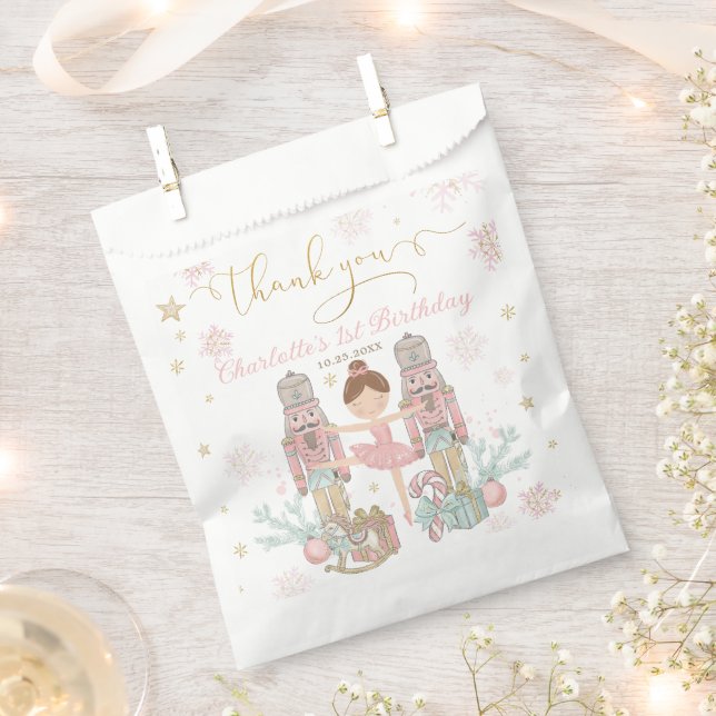 Pink Nutcracker Winter Onederland 1st Birthday Favour Bags (Clipped)