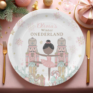 Pink Nutcracker Winter Onederland 1st Birthday Paper Plate