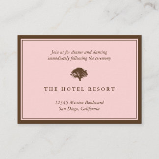 Pink oak tree wedding reception enclosure cards