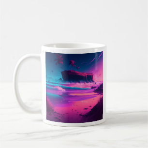 Pink Ocean and Palm Trees Digital Art  Coffee Mug