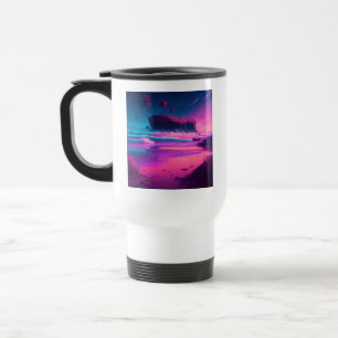 Pink Ocean and Palm Trees Digital Art Travel Mug