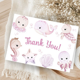 Pink Ocean Animals Baby Shower Girl Folded Thank You Card