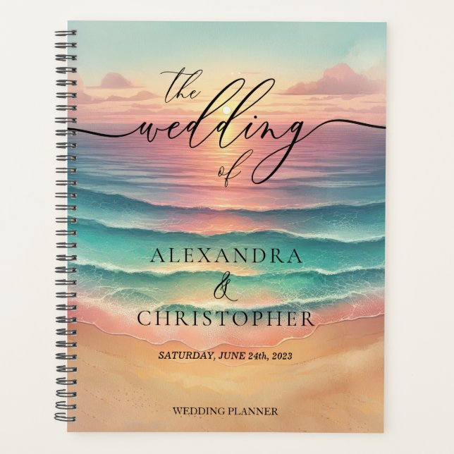 Pink Ocean Beach Cute Signature Summer Green Sun Planner (Front)