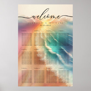 Pink Ocean Beach Summer Party Wedding Table Poster