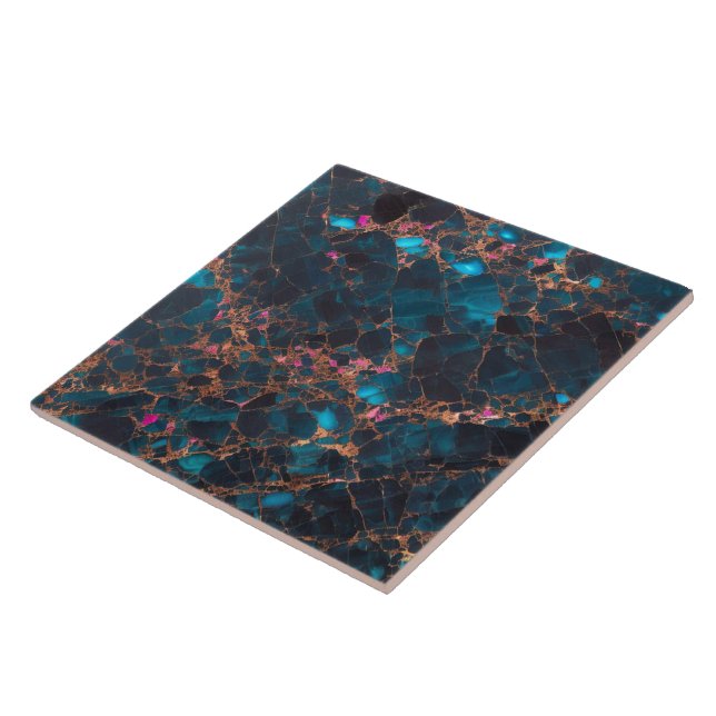Pink Ocean Blue Gold Marble Trendy Collection Tile (Side)
